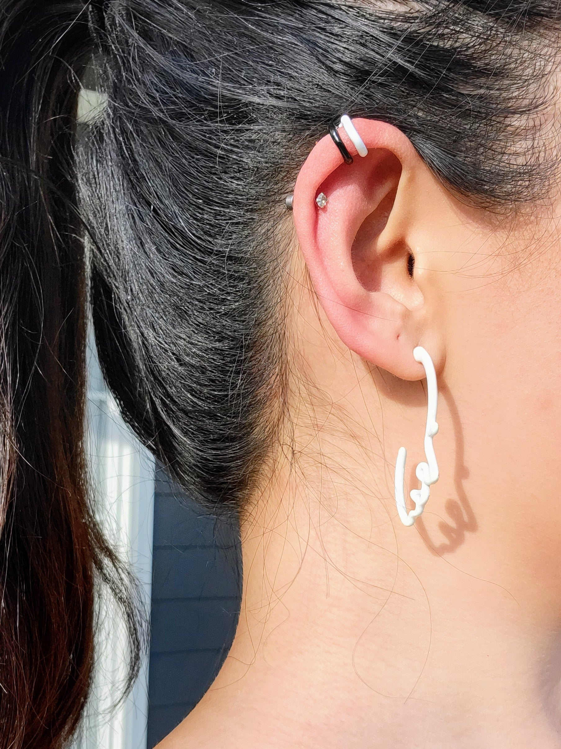 【BLACKPURPLE】25SS★ Two Way Open Ring Ear Cuff Black Ear CUFF • BEST Friend Gift • Ear Cuff No Piercing