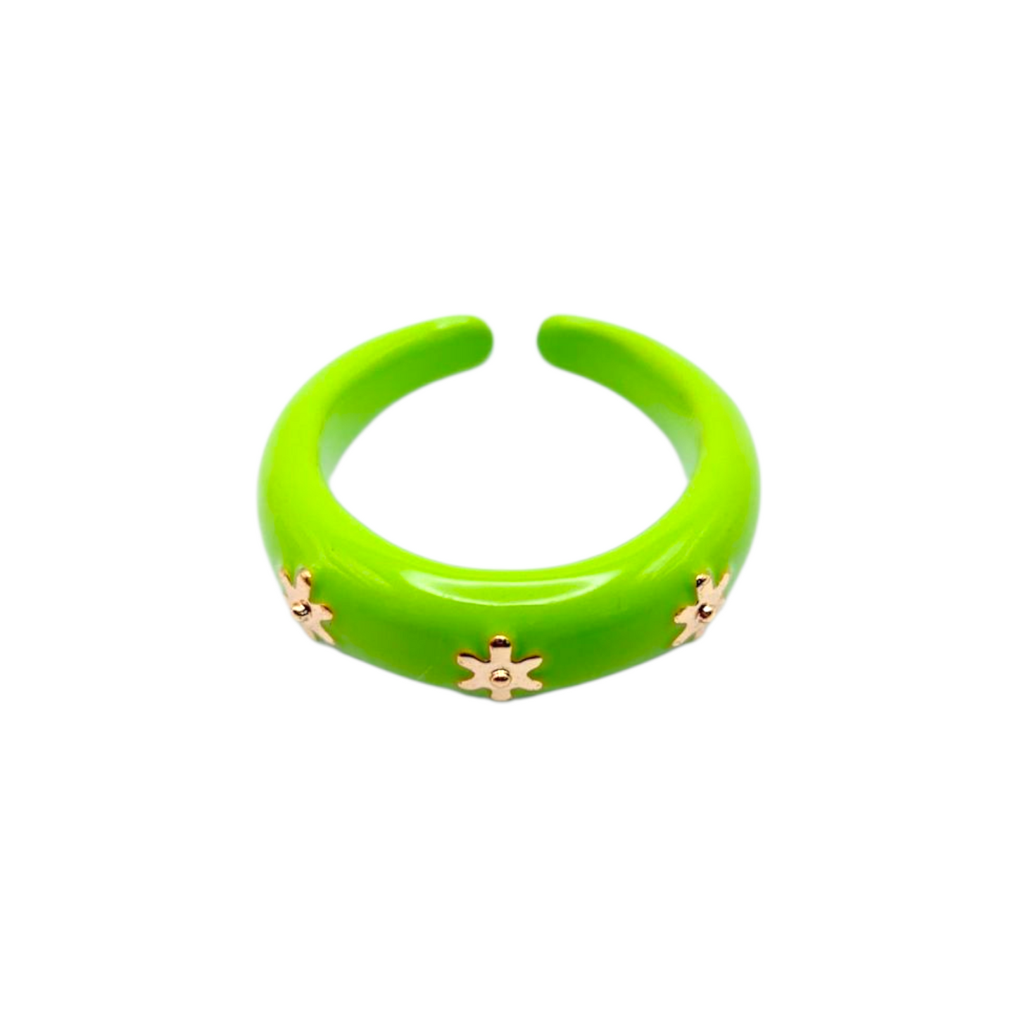 Gold Floral Ring (Green)