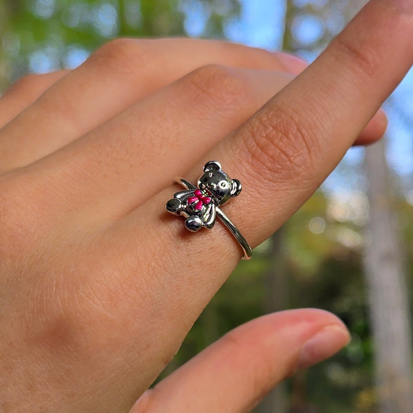 TEDDY BEAR RING in Silver