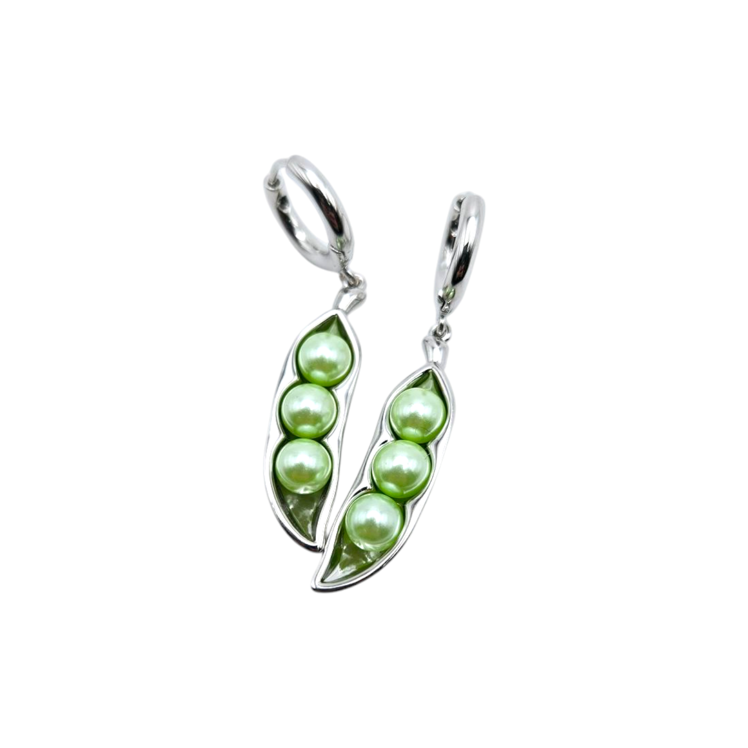 PEAS IN A POD - Silver with Green Pearls