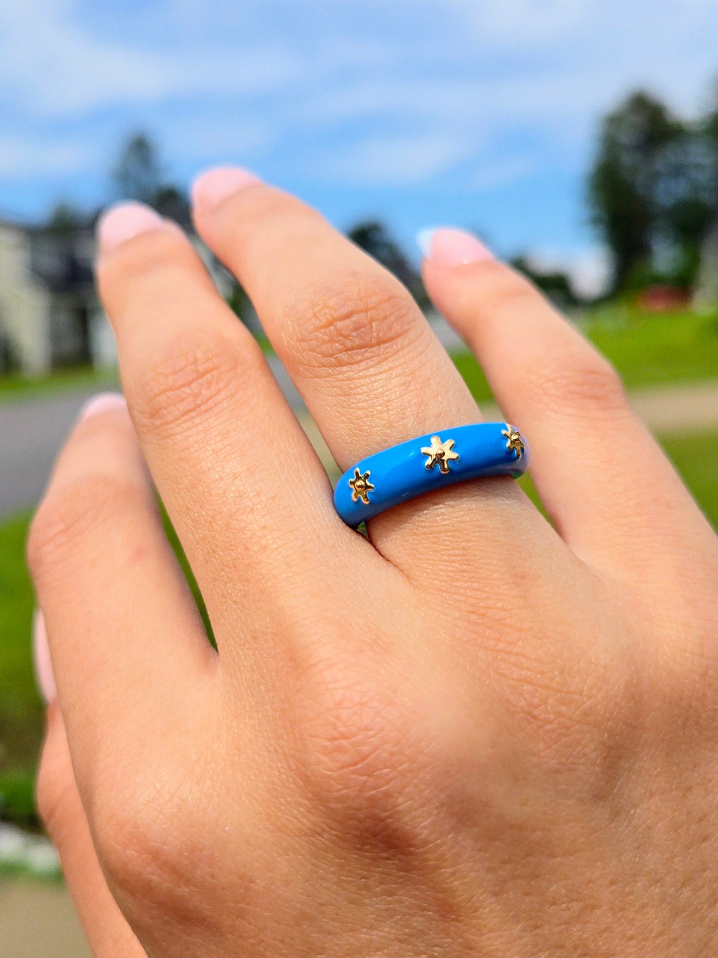 Gold Floral Ring 2 (Blue)