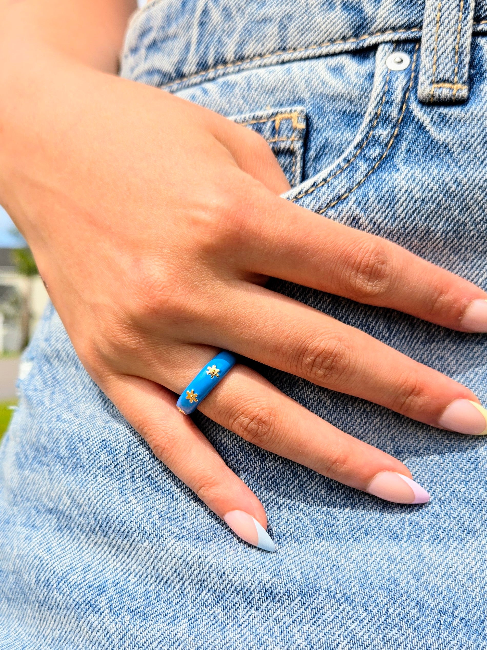 Gold Floral Ring 3 (Blue)